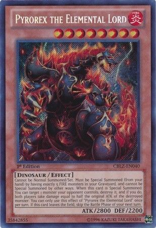 Pyrorex the Elemental Lord CBLZ EN040 Secret Rare 1st Edition Pyrorex the Elemental Lord CBLZ EN040 Secret Rare 1st Edition