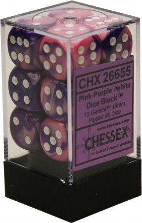 Chessex Gemini Pink Purple w White Set of 12 d6 Dice CHX26655 Dice Life Counters Tokens Chessex Gemini Pink Purple w White Set of 12 d6 Dice CHX26655 Dice Life Counters Tokens