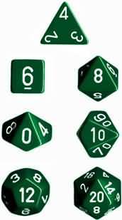 Chessex Opaque Green w White Set of 7 Dice CHX25405 Dice Life Counters Tokens Chessex Opaque Green w White Set of 7 Dice CHX25405 Dice Life Counters Tokens