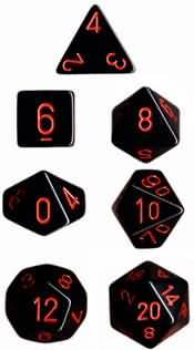Chessex Opaque Black w Red Set of 7 Dice CHX25418 Dice Life Counters Tokens Chessex Opaque Black w Red Set of 7 Dice CHX25418 Dice Life Counters Tokens