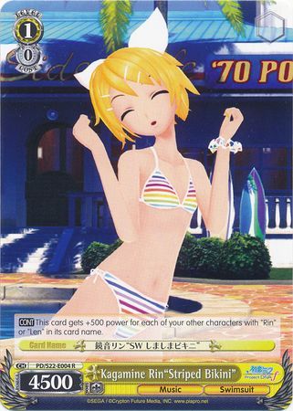 Kagamine Rin Striped Bikini PD S22 E004 Rare R Weiss Schwarz Hatsune Miku Project Diva Booster Set Kagamine Rin Striped Bikini PD S22 E004 Rare R Weiss Schwarz Hatsune Miku Project Diva Booster Set