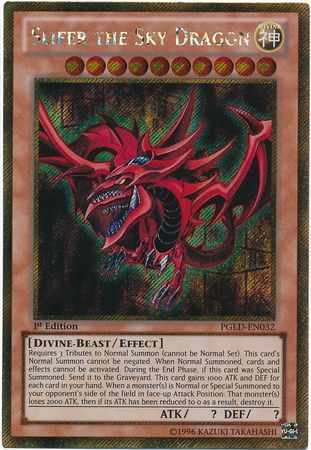 anime how draw to 3/4 Secret Gold Rare   the EN032  1st Dragon Slifer Sky  PGLD