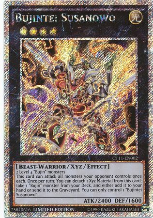 Bujintei Susanowo CT11 EN002 Platinum Secret Rare Yu Gi Oh 2014 Mega Tins Singles Bujintei Susanowo CT11 EN002 Platinum Secret Rare Yu Gi Oh 2014 Mega Tins Singles