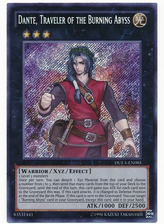 DUEA-EN085 Secret Rare NM/VLP Yugioh Card Dante Traveler of the Burning Abyss 