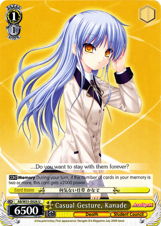 Casual Gesture Kanade AB W31 E026 Uncommon U Weiss Schwarz Angel Beats Re Edit Booster Set Casual Gesture Kanade AB W31 E026 Uncommon U Weiss Schwarz Angel Beats Re Edit Booster Set