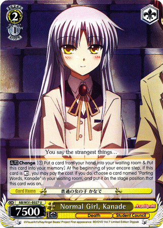 Normal Girl Kanade AB W31 E027 Uncommon U Weiss Schwarz Angel Beats Re Edit Booster Set Normal Girl Kanade AB W31 E027 Uncommon U Weiss Schwarz Angel Beats Re Edit Booster Set