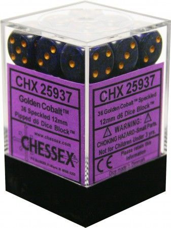 Chessex Speckled Golden Cobalt Set of 36 d6 Dice CHX25937 Chessex Dice Supplies Chessex Speckled Golden Cobalt Set of 36 d6 Dice CHX25937 Chessex Dice Supplies