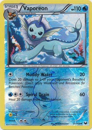 Vaporeon 25 108 Uncommon Reverse Holo Black White 5 Dark Explorers Reverse Holo Singles Vaporeon 25 108 Uncommon Reverse Holo Black White 5 Dark Explorers Reverse Holo Singles