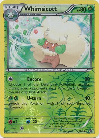 Whimsicott 12 98 Rare Reverse Holo Whimsicott 12 98 Rare Reverse Holo