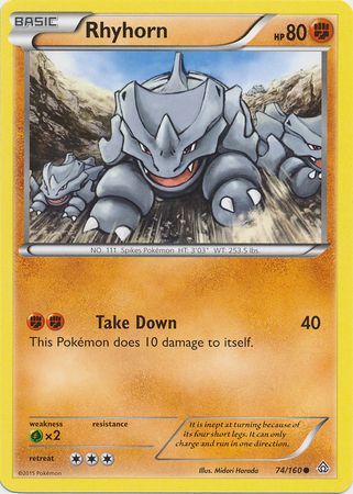 Rhyhorn 74 160 Common XY Primal Clash Singles Rhyhorn 74 160 Common XY Primal Clash Singles