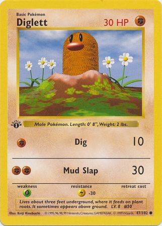 Diglett #47/102 Base Set Common Pokemon 1999 TCG Card