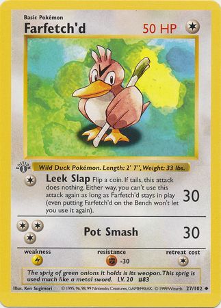 Sold at Auction: Pokemon Base Set 1st Edition Farfetch'd Uncommon Card  27/102