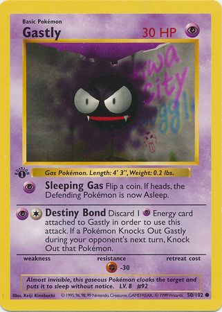 Gastly # 50/102 Unlimited Base Set Pokemon TCG Game Trading Cards Psychic 
