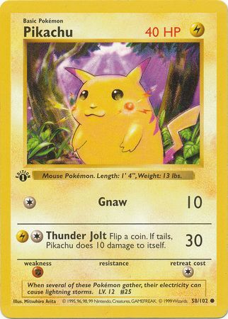 Pikachu, Red Cheeks - 58/102 - Misprint 1st Edition - Base Set 1st