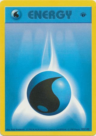 PL 1st edition Pokemon WATER ENERGY Card BASE 102/102 First ed Shadowless PLAYED