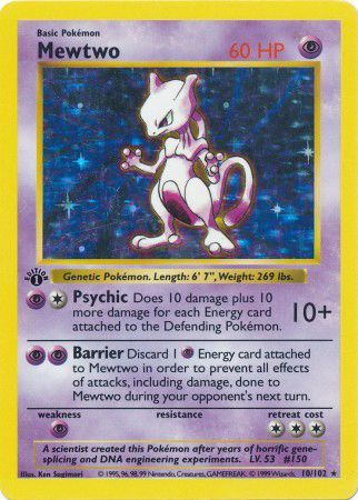 Mewtwo-Holo 1999 Pokemon TCG Base Set Shadowless #10/102 - 1999 - US