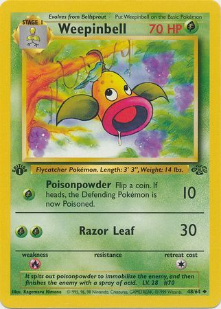 Pokemon Card Weepinbell 1st Edition Jungle 48/64 Uncommon Excellent Condition 