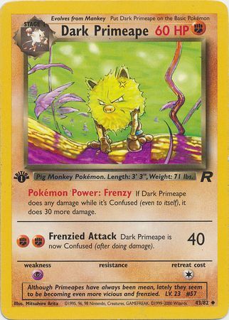 Dark Primeape Uncommon Pokemon Card 1st Edition Team Rocket 43/82 