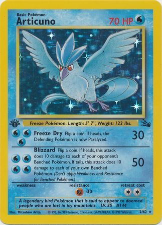 Articuno 17/62 1st Edition Fossil Set Non-Holo WOTC Pokemon Card