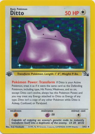 DITTO 3/62 Fossil Set Holo Pokemon Card Exc / Near 