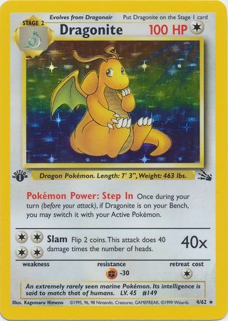 Image result for 1st edition fossil holo dragonite