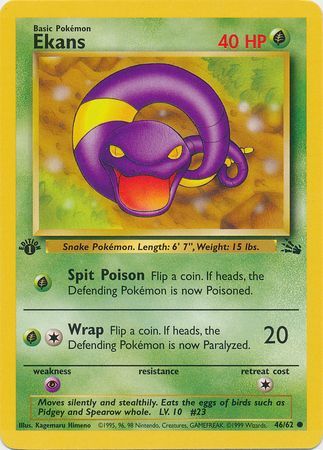 Ekans # 46/62 1st Edition Fossil Set Pokemon TCG Game Trading Cards Grass