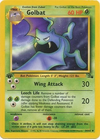 Uncommon Pokemon Card NM Details about   GOLBAT 34/62-1st Edition Fossil