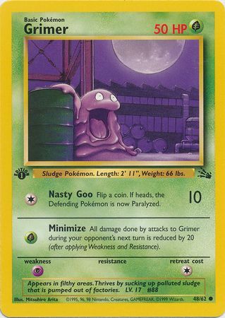Light Play Grimer First Edition Pokemon Card Fossil 48/62