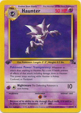 GASTLY 33/62 ENGLISH Vintage ©1999 FOSSIL SET Pokemon NEAR MINT CONDITION Card 