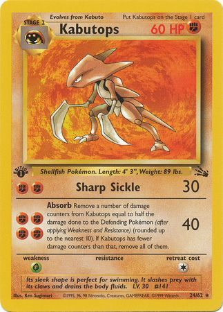 1x Kabutops Fossil Holo Rare Unlimited Edition NM-Mint Pokemon G1 9/62 
