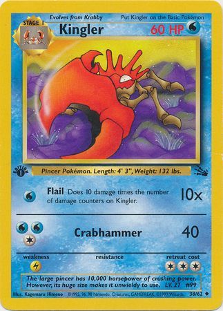 Light Play Fossil Uncommon Pokemon Card Kingler 38//62 LP