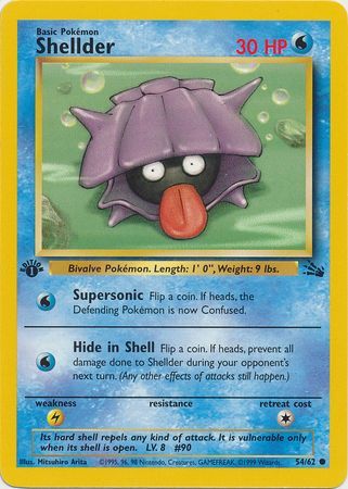 Shellder Common 1st Edition Played 1st Ed Fossil Pokemon 2B3 54/62 