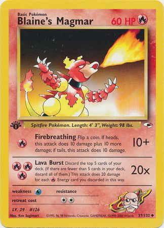Blaine s Magmar 37 132 Uncommon 1st Edition Gym Heroes 1st Edition Singles Blaine s Magmar 37 132 Uncommon 1st Edition Gym Heroes 1st Edition Singles
