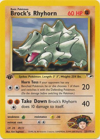 Details about   NM Brock’s Rhyhorn 1st Edition Gym Heroes Common Pokemon Card Sleeve 70/132 
