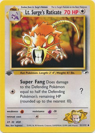 Lt Surge s Raticate 51 132 Uncommon 1st Edition Gym Heroes 1st Edition Singles Lt Surge s Raticate 51 132 Uncommon 1st Edition Gym Heroes 1st Edition Singles