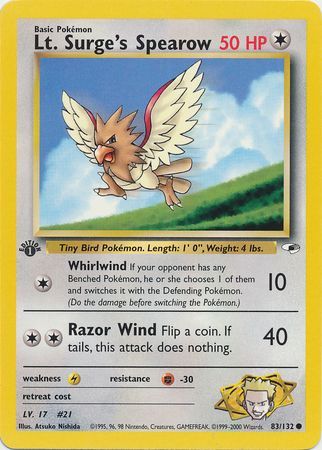 Gym Heroes Uncommon 1st Edition Surge Spearow 006PK052f 52/132 Lt