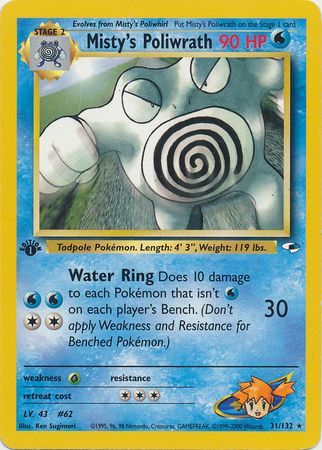Rare 1st Edition Played Gym Heroes Pokemon 31//132 Misty\/'s Poliwrath