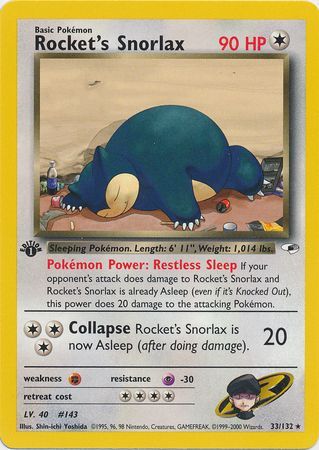 Rocket's Snorlax - 33/132 - Rare 1st Edition