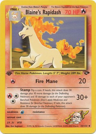 Pokemon card blaine's ponyta 64/132 gym challenge wizard edition 1 near mint 