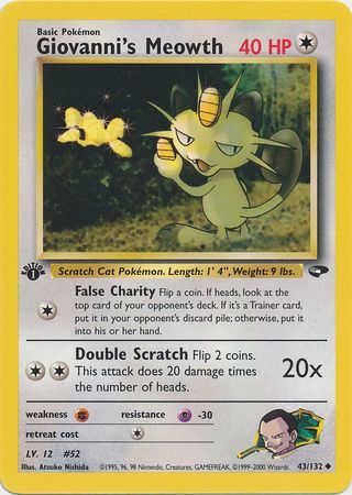 Common 1st Edition Near Mint Gym Challenge Giovanni''s Meowth 74/132 