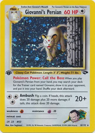 Giovanni s Persian 8 132 Holo 1st Edition Gym Challenge 1st Edition Singles Giovanni s Persian 8 132 Holo 1st Edition Gym Challenge 1st Edition Singles