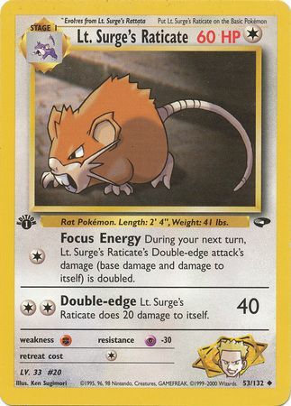 Lt Surge s Raticate 53 132 Uncommon 1st Edition Gym Challenge 1st Edition Singles Lt Surge s Raticate 53 132 Uncommon 1st Edition Gym Challenge 1st Edition Singles