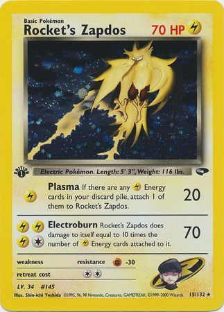 Rocket s Zapdos 15 132 Holo 1st Edition Gym Challenge 1st Edition Singles Rocket s Zapdos 15 132 Holo 1st Edition Gym Challenge 1st Edition Singles