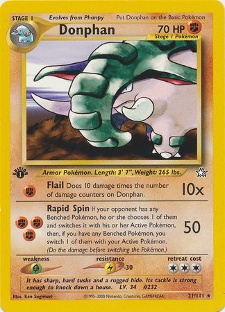 Donphan 21 111 Rare 1st Edition Neo Genesis 1st Edition Singles Donphan 21 111 Rare 1st Edition Neo Genesis 1st Edition Singles