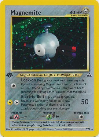 PL worn 1st edition Pokemon MAGNEMITE Card BASE Set 53/102 First ed PLAYED 