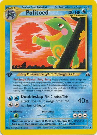 Pokemon Card Neo Discovery Politoed 1st Edition Non Holo 27/75 WOTC Excellent 