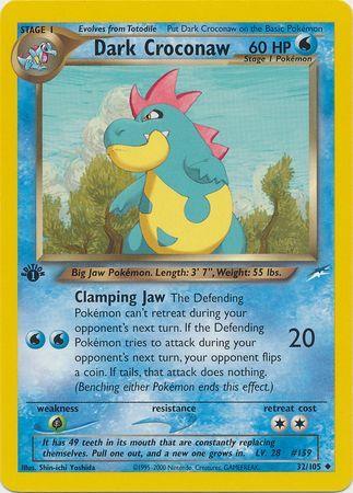 Dark Croconaw 32 105 Uncommon 1st Edition Neo Destiny 1st Edition Singles Dark Croconaw 32 105 Uncommon 1st Edition Neo Destiny 1st Edition Singles