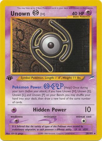 Unown H 28 105 Rare 1st Edition Unown H 28 105 Rare 1st Edition