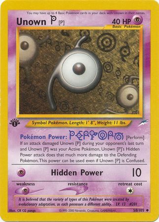 Unown P 58 105 Uncommon 1st Edition Unown P 58 105 Uncommon 1st Edition