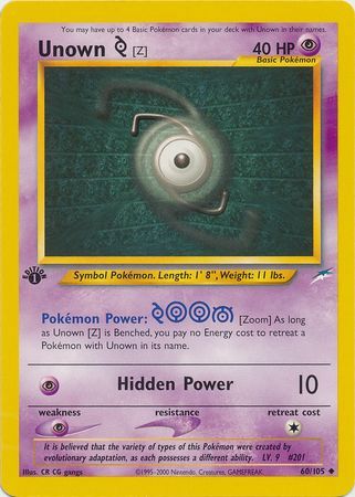 Unown Z 60 105 Uncommon 1st Edition Unown Z 60 105 Uncommon 1st Edition